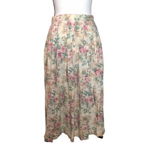 SALE VTG Susan Bristol Neutral Floral Midi Skirt Linen Cotton 80s Cottagecore 12